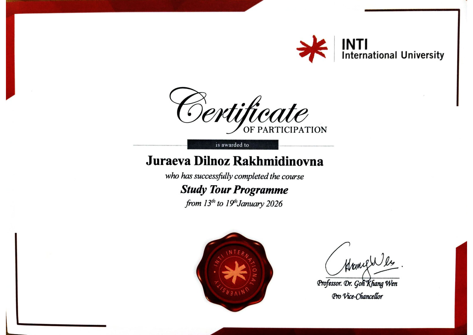 INTI International University sertifikati &mdash; Study Tour dasturi